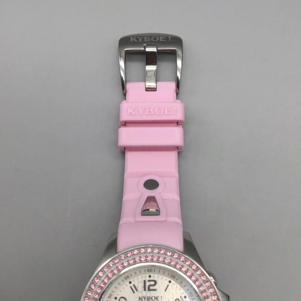 Kyboe! Giant 40 Watch Women 40mm Silver Tone Pink Crystals New Battery